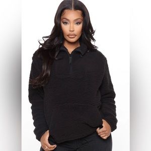 FASHION NOVA Cozy Feels Sherpa Pullover - Black (Size 1x)
